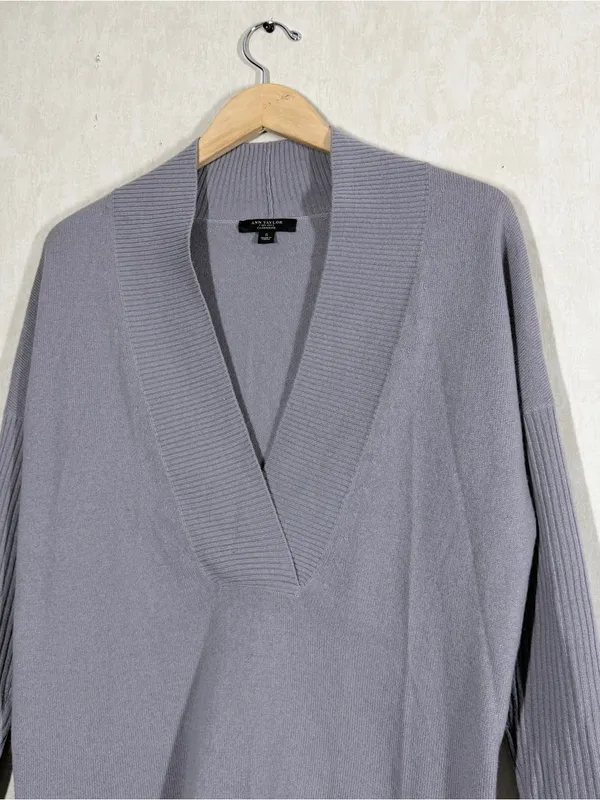 Ann Taylor Women’s 100% Cashmere Pullover Cardigan Sweater in Gray S - Image 3