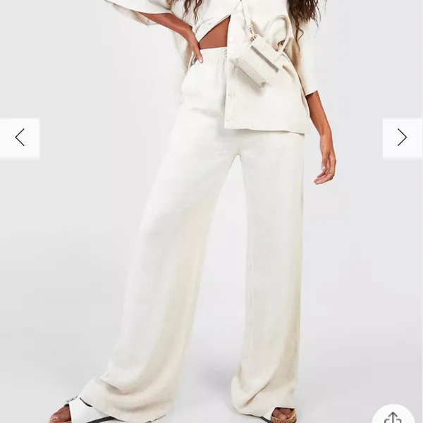 Nwt Boohoo Linen Mix Relaxed Fit Wide Leg Trousers Us10 - Image 3