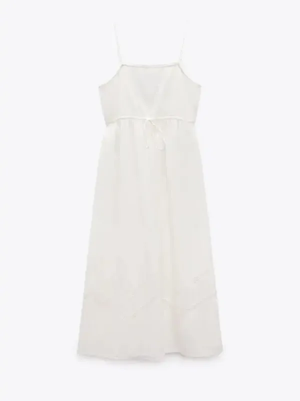 Zara NWT White EMBROIDERED LINEN BLEND DRESS. Size Medium - Image 6