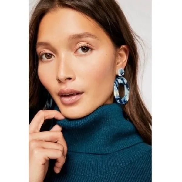 FREE PEOPLE Softly Structured Solid Teal Sweater Turtleneck Tunic Knit Medium - Image 5