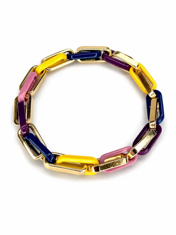 NWOB Marilyn Schiff Multicolor Enamel Link Bracelet | Gold Tone Statement Piece - Image 3