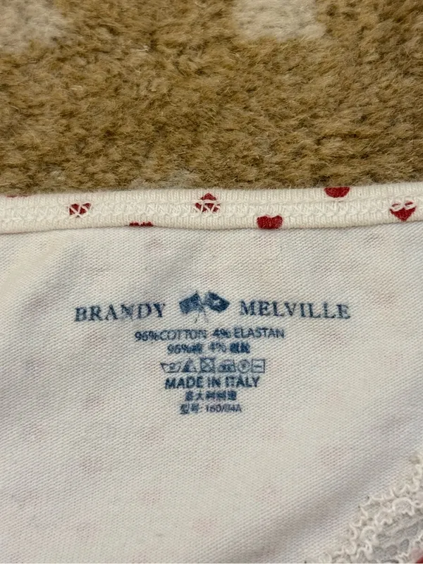 Brandy Melville Red Heart Print Lace Trim Cami Tank Top Cotton Made in Italy - Image 6