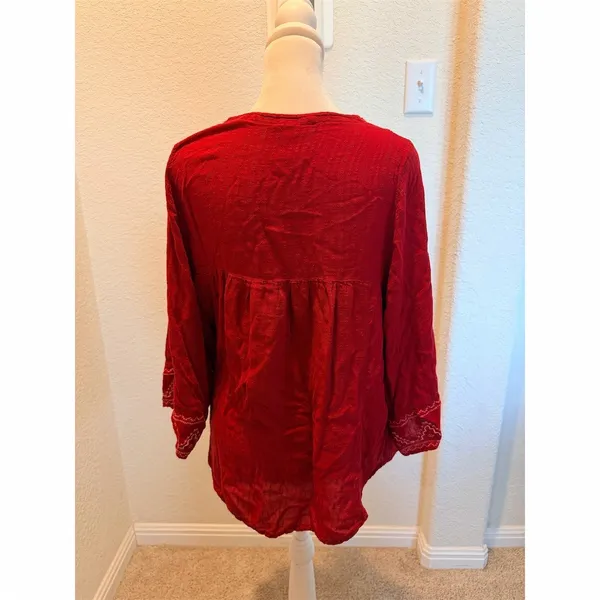 Knox Rose Blouse Womens L Burgundy Boho Embroidered Tunic Split Neck 3/4 - Image 7