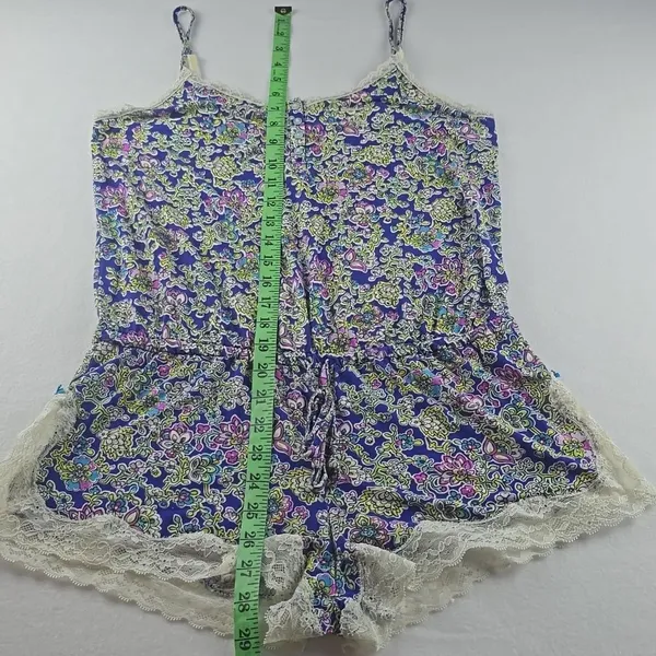 Victoria's Secret Blue Floral Lace Trim Cami Romper Small‎ - Image 8