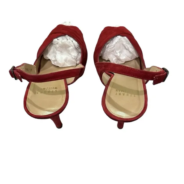 Burgundy Red Pleated Suede Peep Toe Platform Slingback Pumps 8M - Image 8