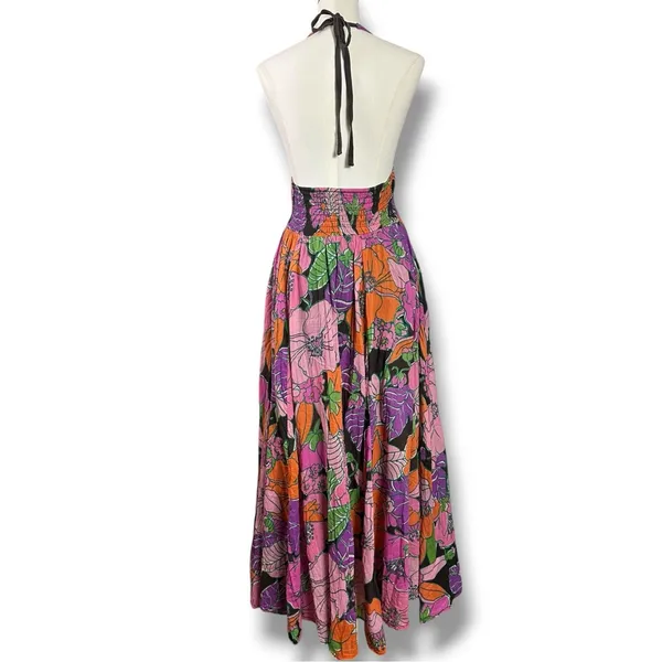 Free People Bohemian Retro 70s Beachy Bayside Florals Halter Maxi Dress Small - Image 9