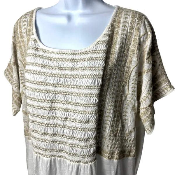 J. Jill White and Tan Embroidered Bohemian Milk‎ Maid Renaissance Blouse XL - Image 3