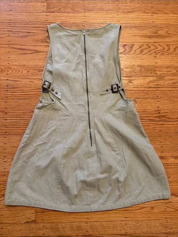 Free People Teresa Sleeveless V-Neck Olive Green Washed Sage Mini Dress Size L - Image 9