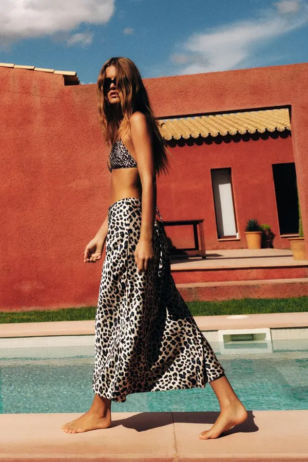 Zara skirt midi satin leopard cheetah animal print flows fitted casual summer - Image 11