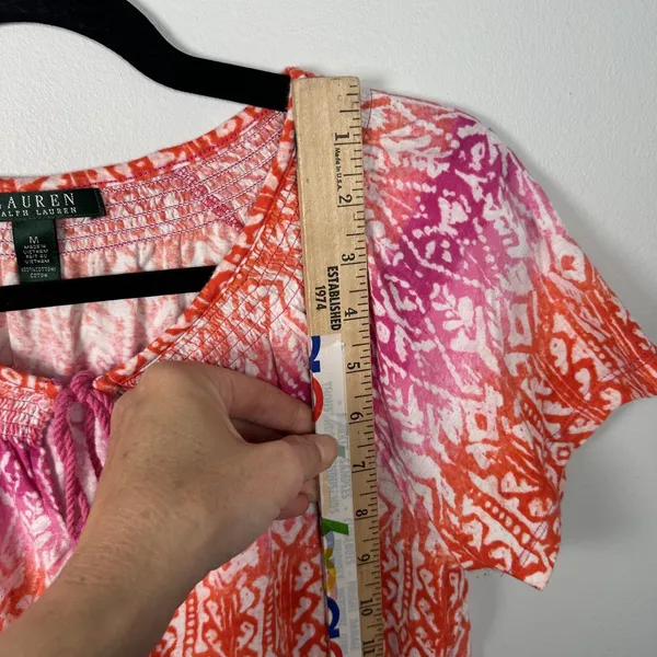 Lauren Ralph Lauren Medium Top Womens 100% Cotton Pink Orange Boho Short Sleeve‎ - Image 11