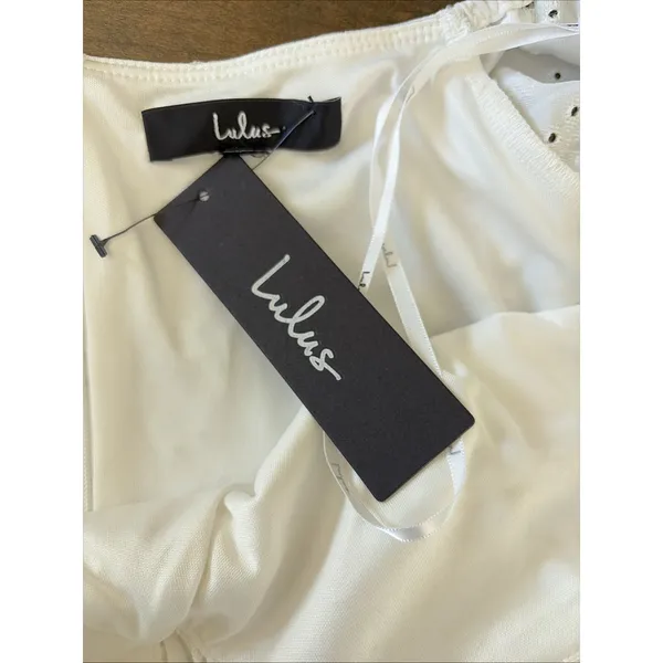 Lulus Eyelet Lace Mini Dress Size S White Puff Sleeve Romantic NEW Rush Sorority - Image 5