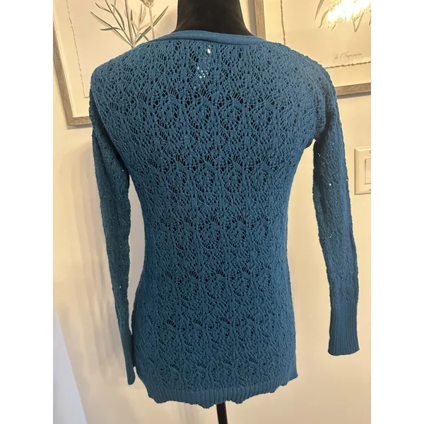 Aeropostale Crochet Sweater Womens Medium Blue VNeck Angora Blend Y2K Vintage - Image 2