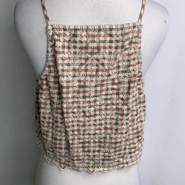 American Eagle Gray & Red Checkered Cropped Spaghetti Strap Tank Top L - Image 9