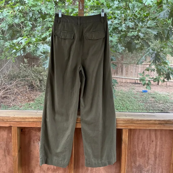Gap Women's Linen Cotton Pleated Pants Army Jacket Green Size 2 - Image 2