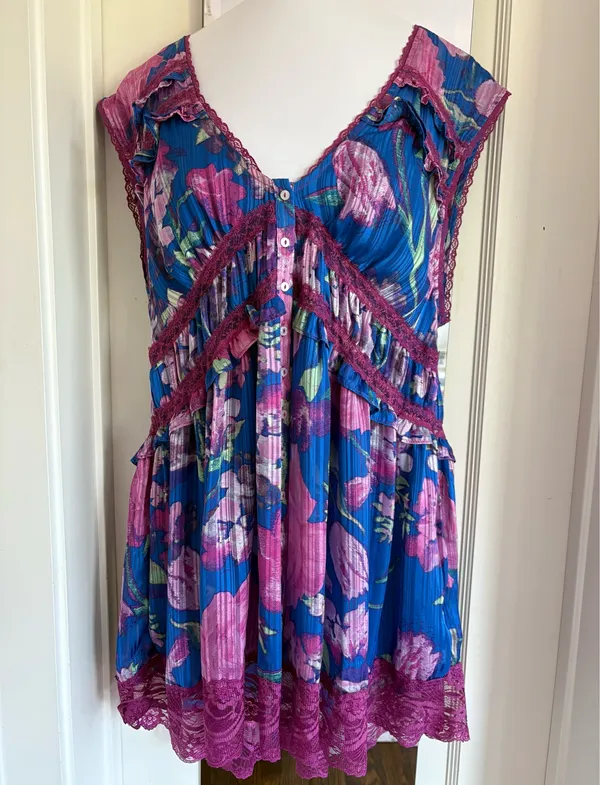 Free People Spring Fling Mini Dress Ultra Violet Combo w/ slip - Image 3