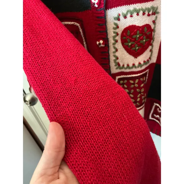 Vintage Heirloom Collectibles Wool Blend Valentines Cardigan XL Red/White - Image 5