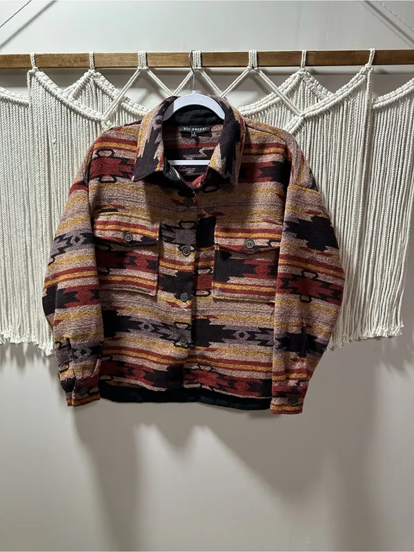 Blu Pepper Southwestern Stripe Utility Jacket in Rust, Purple & Mustard - Image 4