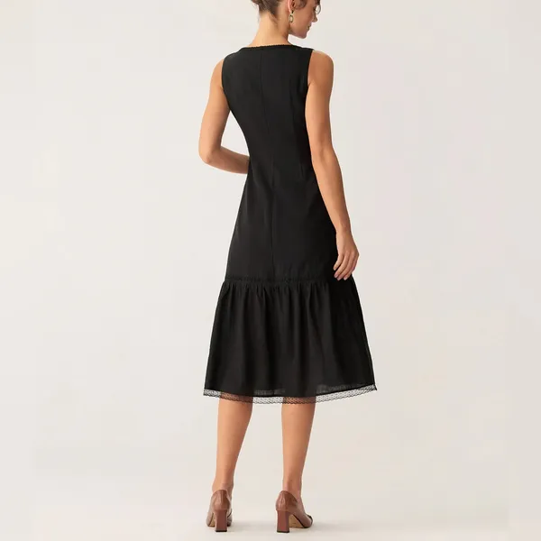 Rihoas Black Square Neck Ruched Slip Midi Dress - Image 5