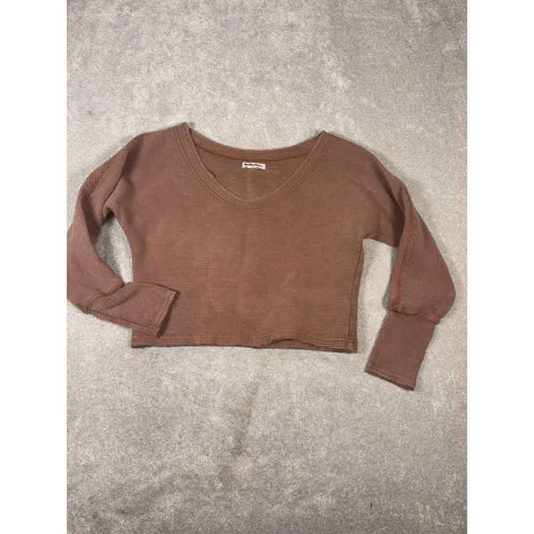 we the free‎ people ribbed off the shoulder sweater v neck medium mauve - Image 3