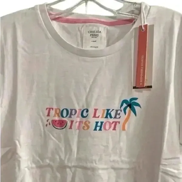 Chelsea Peers Women's XS Pajama Set‎ Tropic Like It's Hot in White and Pink - Image 4