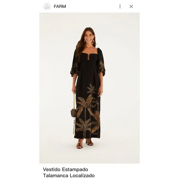 NWOT Farm Rio Maxi Dress Size S Black Print Puff Sleeves Plant Short Sleeve - Image 2