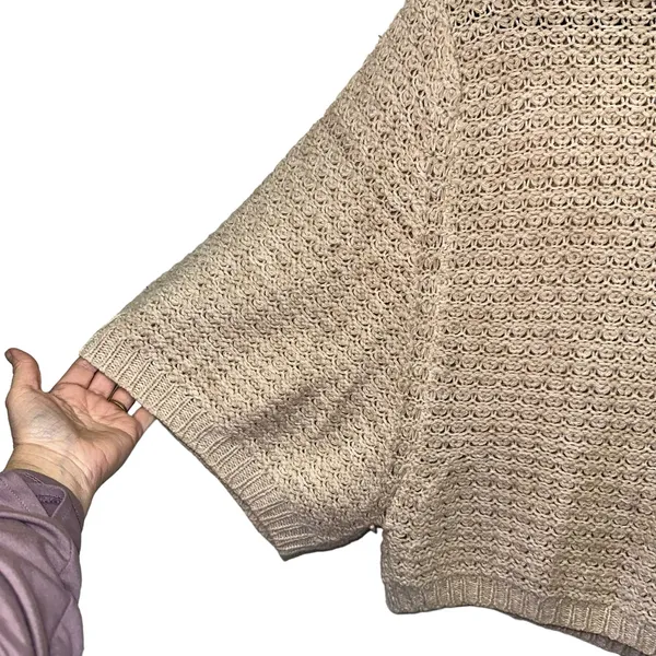 Poof Excellence Chunky Knit Turtleneck Sweater‎ Large Beige Dolman Sleeve Cozy - Image 2