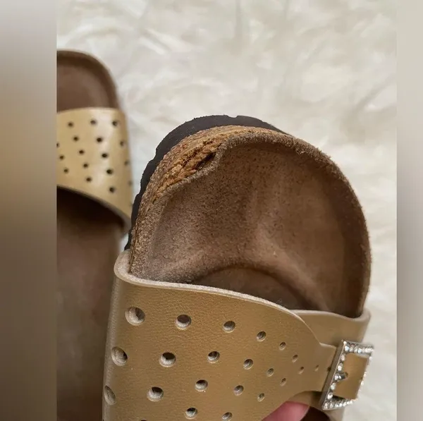 Birkenstock Birkis Sandals Womens Size 9 Gold Rhinestone Buckle Slides - Image 2