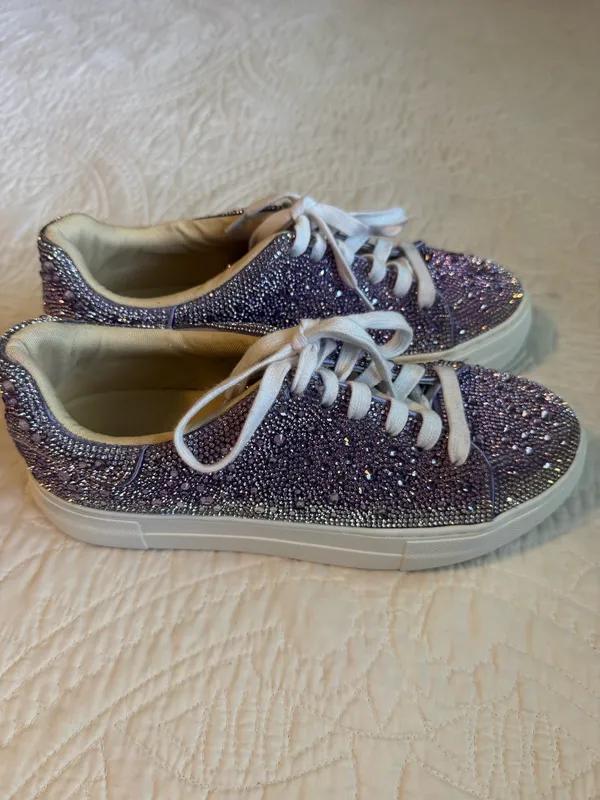 Betsey Johnson Silver & Purple Rhinestone Platform Sneakers - Image 6