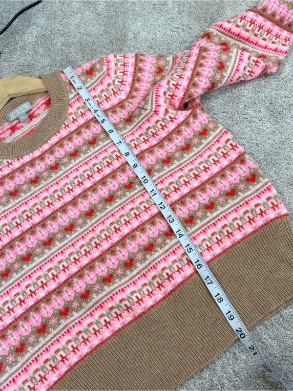 NWT J. Crew Shrunken Fair Isle Crewneck Sweater Lambswool Blend in Pink Brown M - Image 10