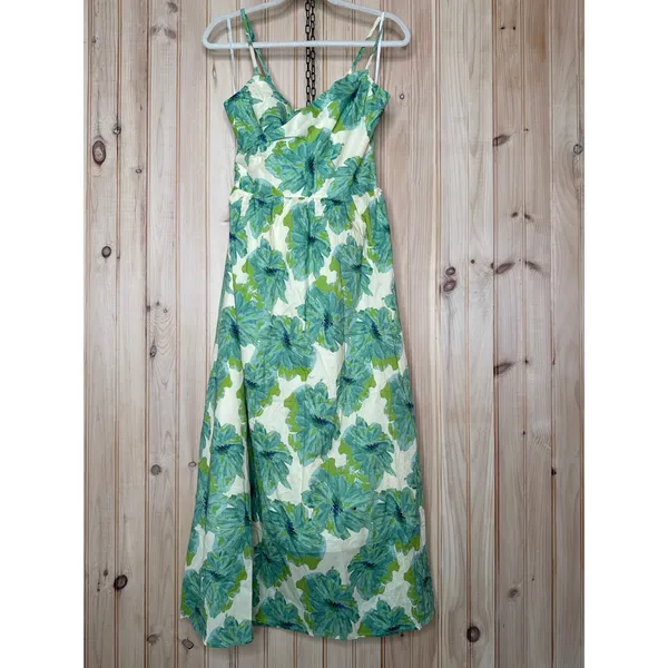 NWT Lulus Candria Cream and Green Floral Surplice Midi Dress Resort Party Size M - Image 2