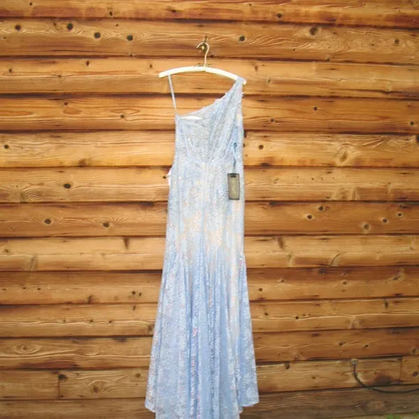 Mac Duggal 48910 Womens Blue One Shoulder Lace Trumpet Gown Dress - Image 12