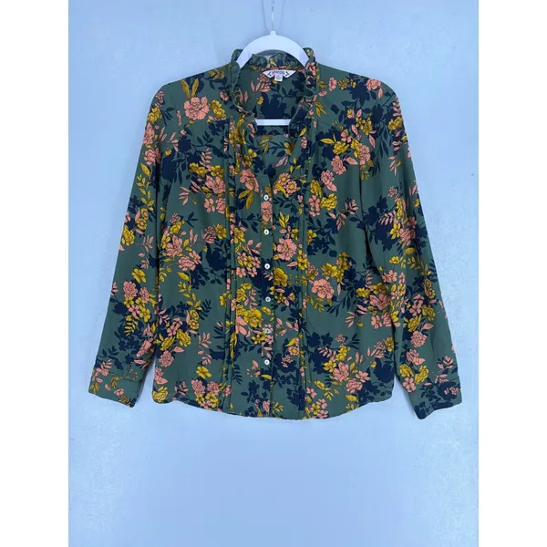 Nanette Nanette Lepore Womens Blouse Green Floral Ruffle Button Down M - Image 2