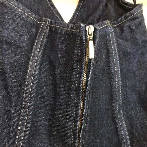 Zara Women’s Dark Wash Blue Denim Jean Boning Split Neck Zipper Back Bustier Top - Image 5