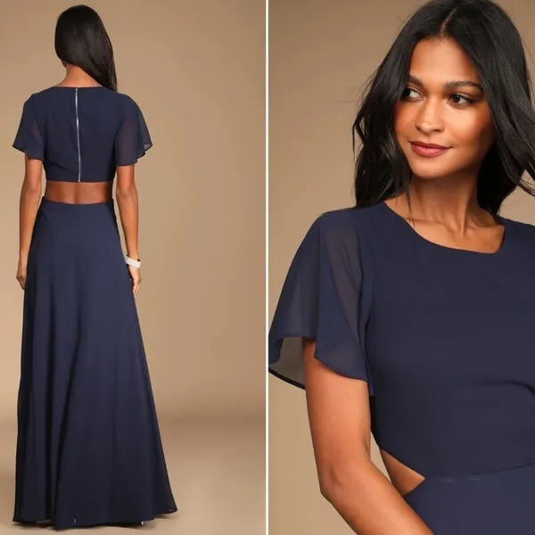 LULUS Elegant Wedding Bridesmaid Romantic Flowy Chic Flutter Sleeve Maxi Dress - Image 3