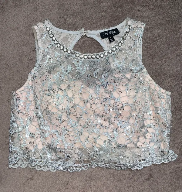 homecoming dress - Baby Pink & Silver Two Piece Sequins Crop Chiffon Style Bottom - Image 3