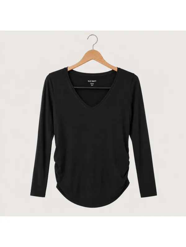 Old Navy Maternity Black Long Sleeve V-Neck Basic Top XS - Image 2