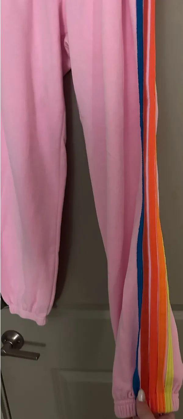 Aviator Nation Sweatpants 5 Stripe Neon Pink - Image 3