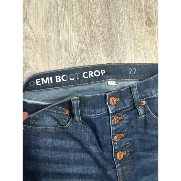 J.Crew Demi Boot Crop Dark Wash High Rise Button Fly Raw Hem Jeans 27 - Image 2
