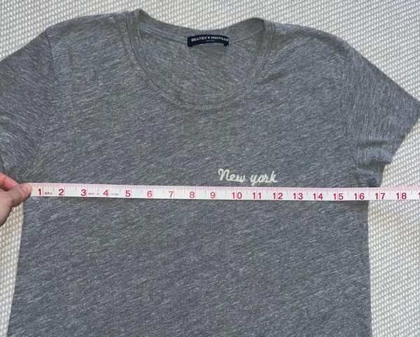 Brandy Melville Grey New York Embroidered Crop Top Tee Shirt Raw Hem OS - Image 3