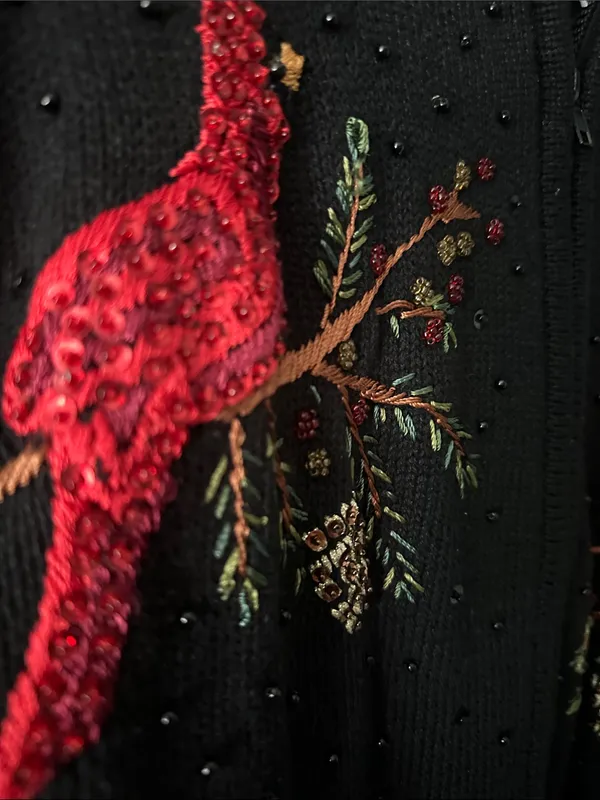 Vintage Tiara international 2004 Zip-Front Sweater with Red Cardinal Embroidery - Image 4