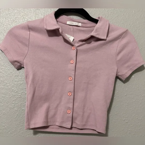Tilly’s FULL TILT Button Front Womens Lavender Crop Polo Shirt NWT size XS - Image 4