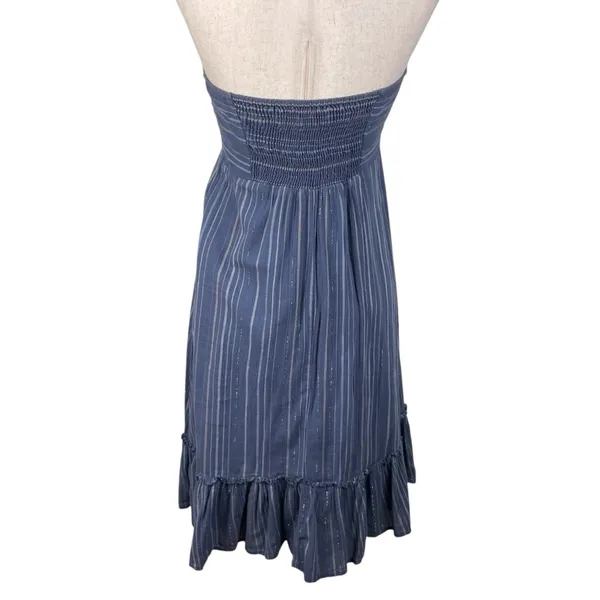 Vintage Y2K Old Navy Strapless Sundress Size Small Blue Metallic Stripe FLAWED - Image 2