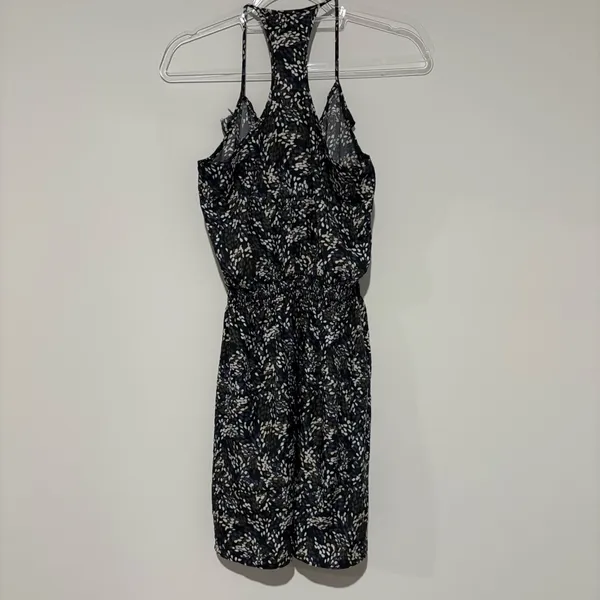 Banana Republic smocked waist ruffle geometric racerback y2k dress‎ black size 4 - Image 2