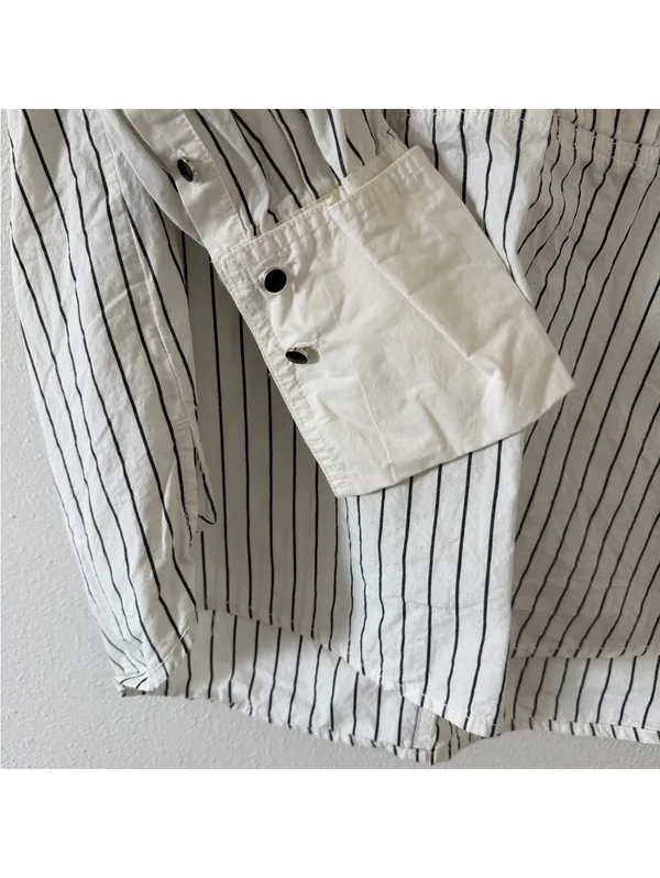 Free People We the Free After Hours Stripe Oversized 1/4 Button Down Top size xs - Image 12