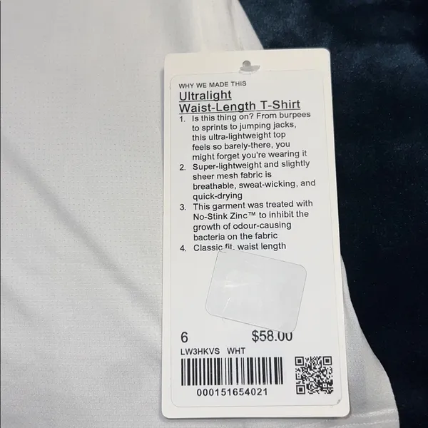 Lululemon Ultralight Waist Length T Shirt Size 6 White - Image 3