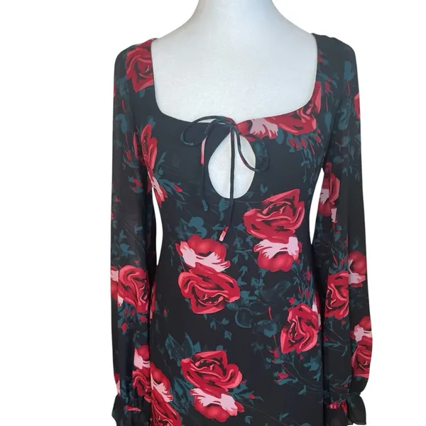 Princess Polly Bayford Long Sleeve Mini Dress Red Black Roses US Size 6‎ NWT - Image 6