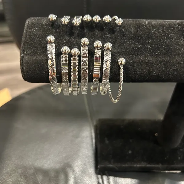 7 Elegant Silver adjustable Bangle Set with design - Image 5