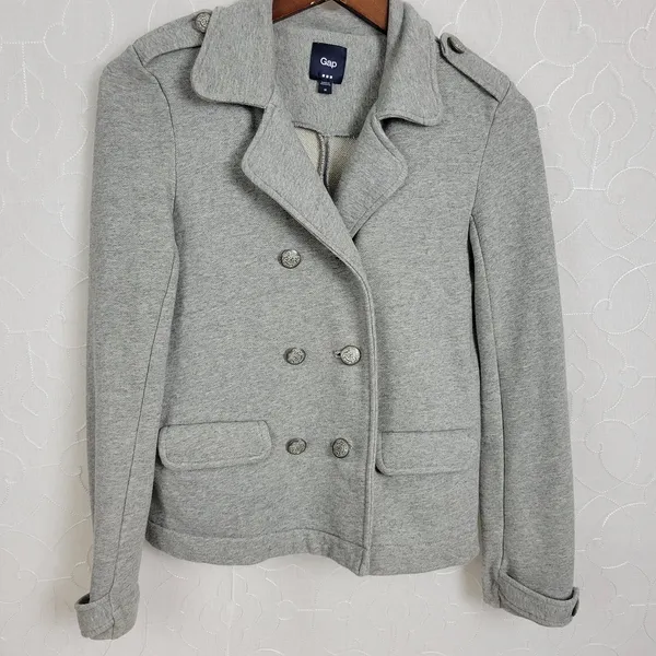 Gap Women's Coat Jacket Medium Gray Double Breasted Button Pockets Lined - Image 6