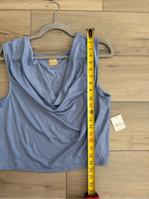 Free People Free-est Sleeveless Cowl Neck Blouse Viscose Blue Suede NWT M - Image 6