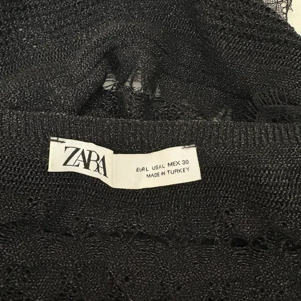 Zara Black Open Knit Tank Top With Lace Trim And Straps Size L - Image 5